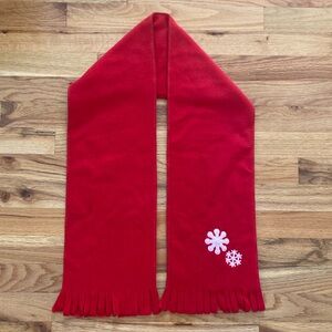 Red Fleece White Snowflake Tassel Scarf